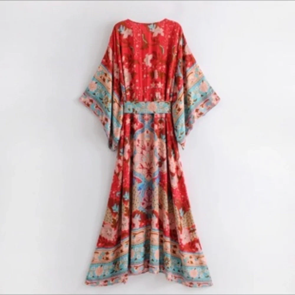 Vibrant Bohemian Kimono Maxi Dress - Picture 5 of 14